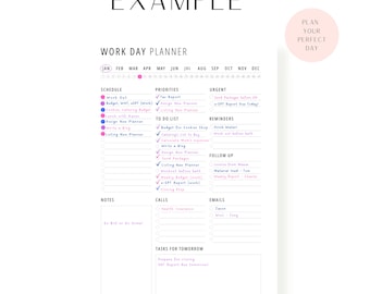 FILLABLE Work Day Planner PRINTABLE: Daily Organizer, A4 A5 Letter (PDF)
