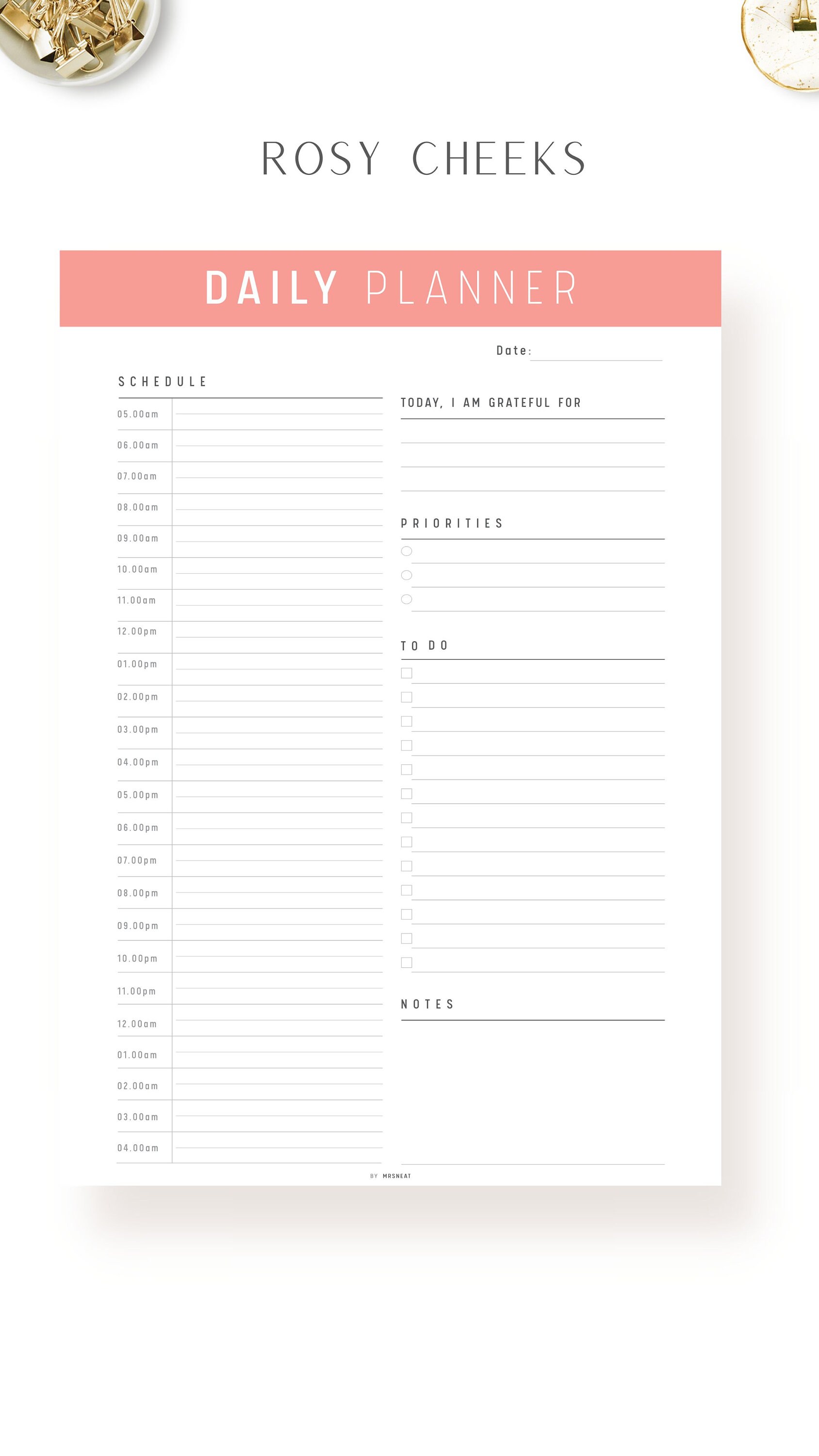 24 Hour Daily Schedule Template, Daily Planner Printable, Daily ...