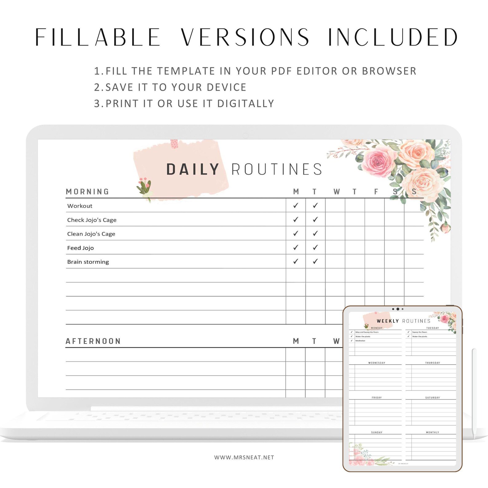 FILLABLE Daily Routine Checklist, Weekly Routines, Self Care Planner ...