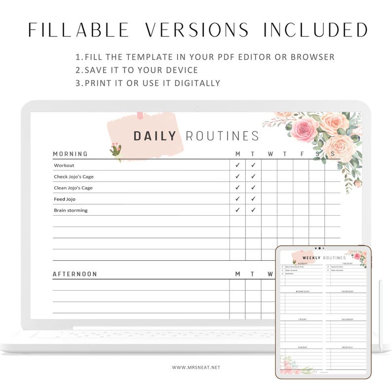 FILLABLE Daily Routine Checklist, Weekly Routines, Self Care Planner ...