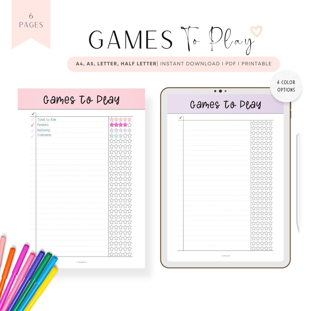 Games to Play List Template Printable, Best Games List, Games Review ...