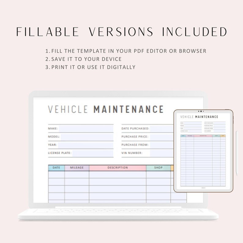 Colorful Vehicle Maintenance Printable, Vehicle Maintenance Log, PDF ...