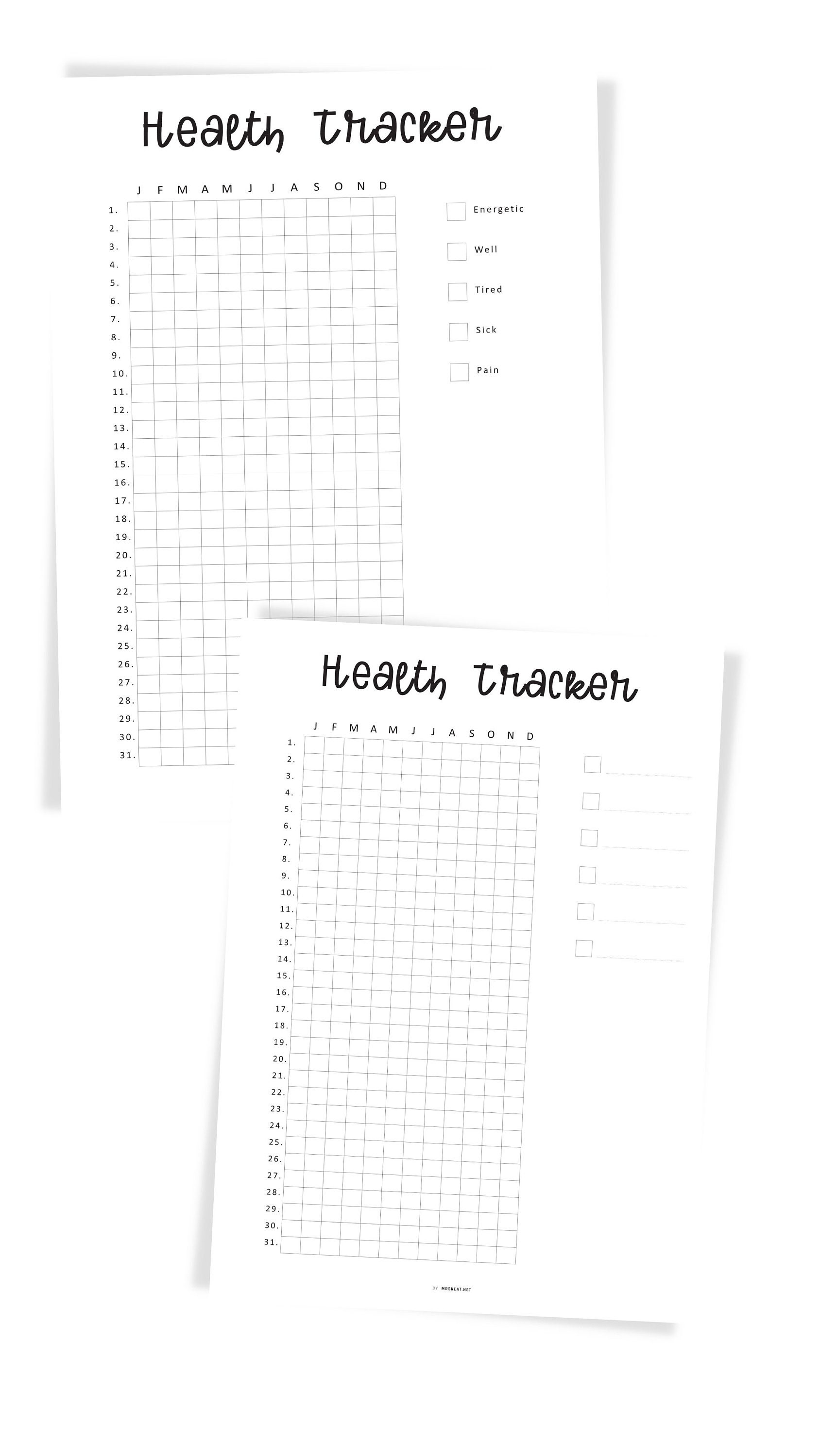 One Year Health Tracker Printable, Daily Health Journal, Health Diary ...