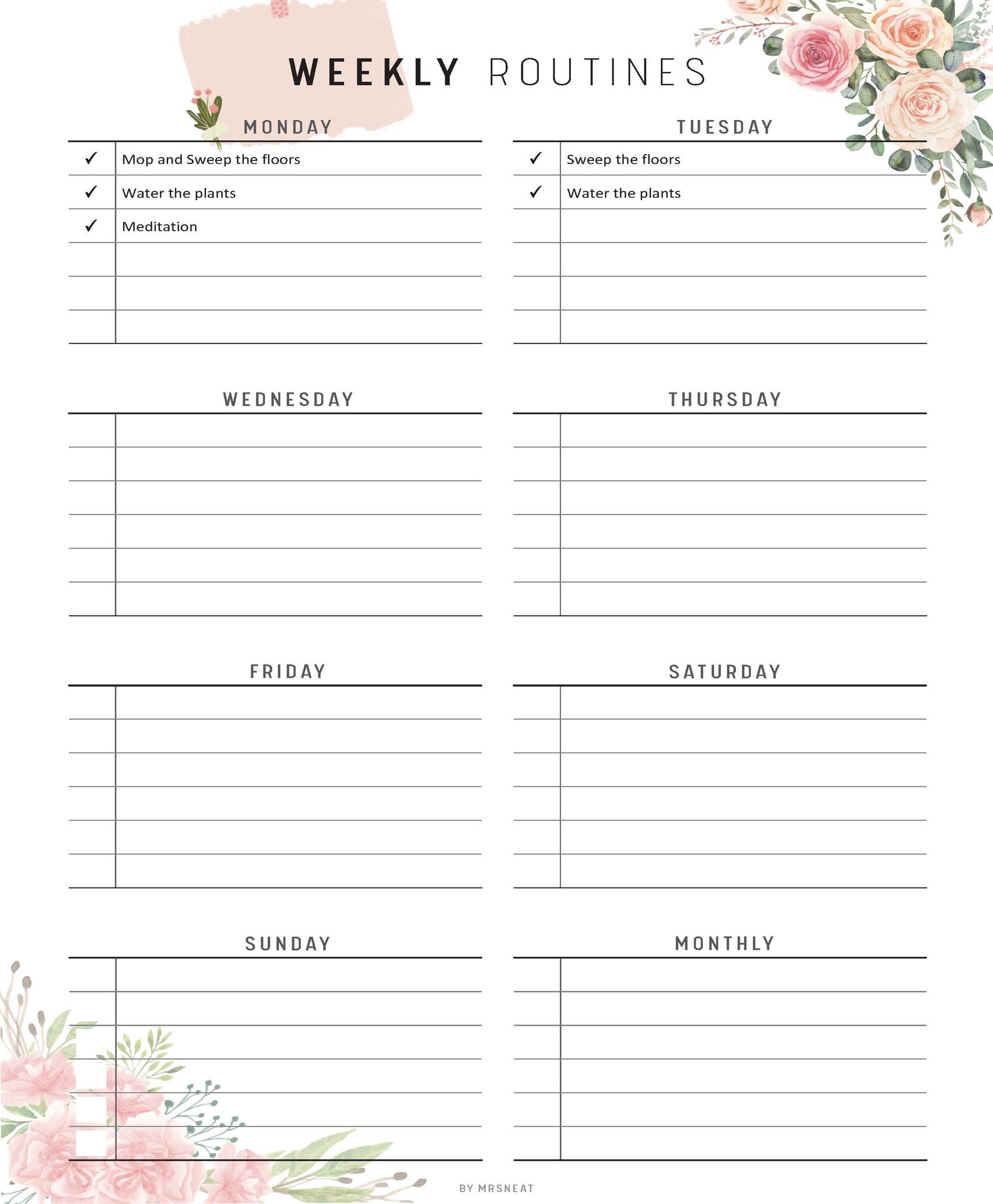 FILLABLE Daily Routine Checklist, Weekly Routines, Self Care Planner ...