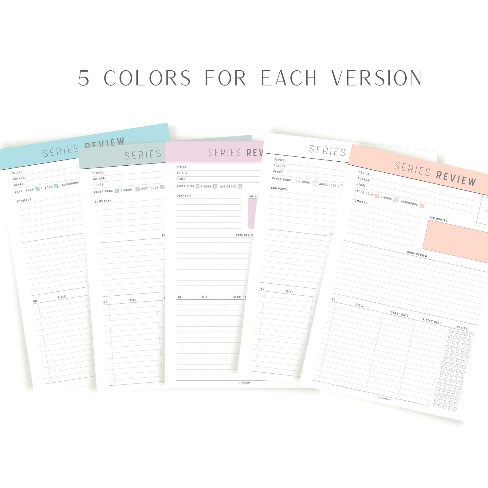 FILLABLE Book Series Review Template, PRINTABLE: 2 Versions, 5 Colors ...