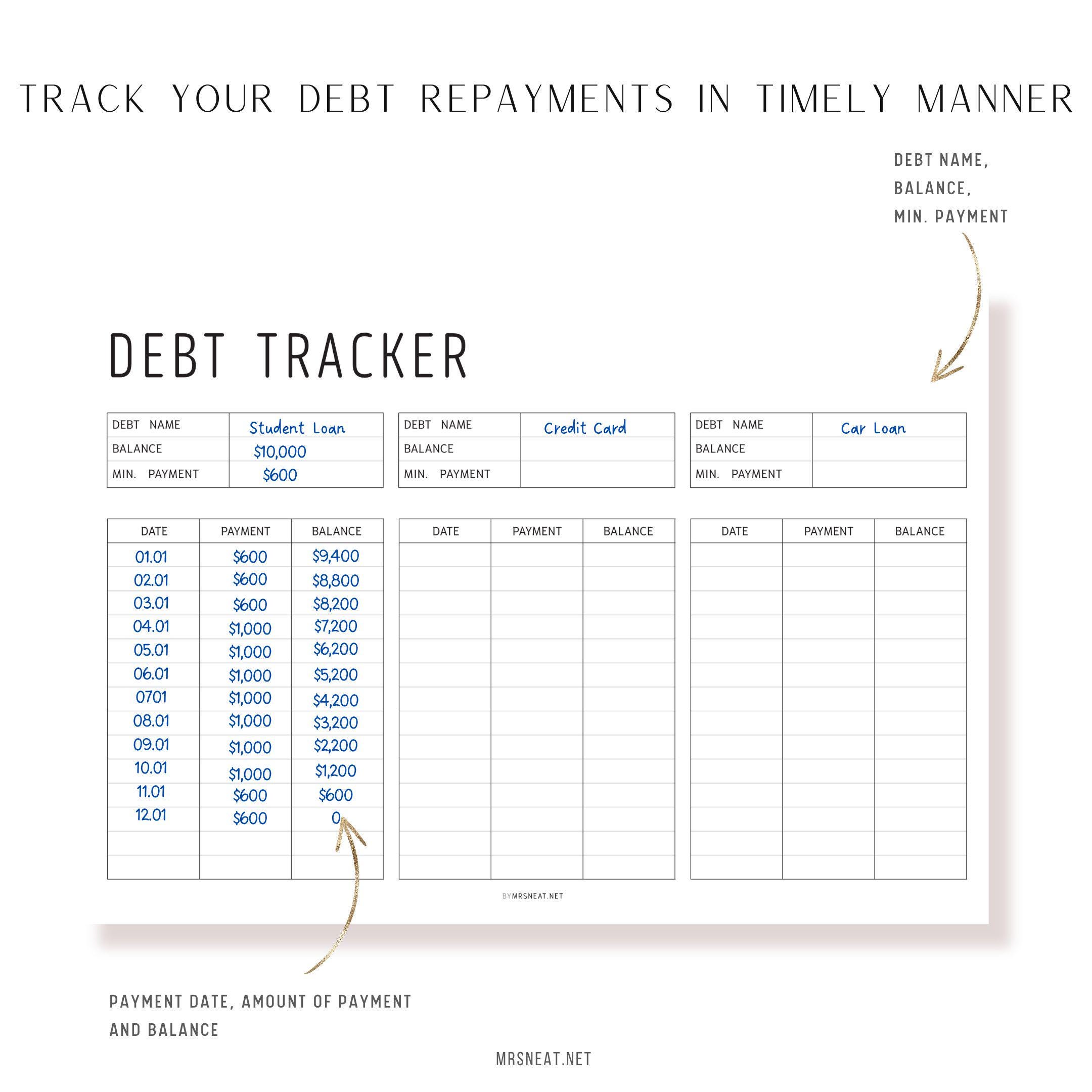 Debt Progress Editable Debt Snowball Tracker Printable, Debt Payoff Tracker, Debt ...