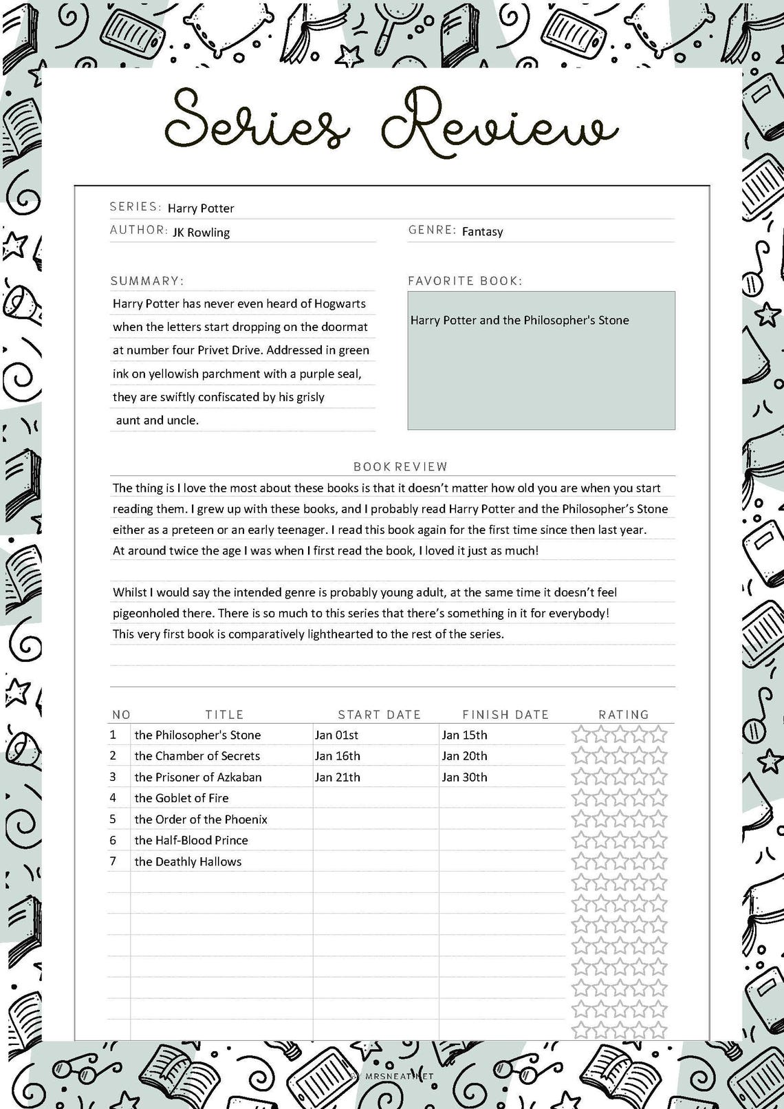 FILLABLE Book Series Tracker PRINTABLE: Reading List Planner (a4/a5 ...