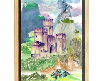 Der Märchenschloss-Drache Kinderzimmer Druck, Fantasy Königreich Kunst (Digitaler Download)