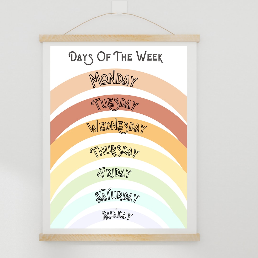 Days of the Week Nursery Poster Digital Download Rainbow Playroom ...