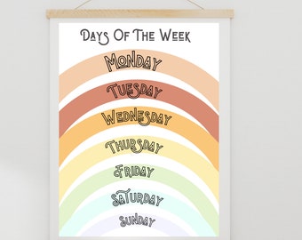 Days Of the Week Nursery Poster Digital Download Rainbow Playroom Montessori Classroom Daycare Educational Children's Room Decor Print