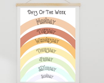 Wochentage Regenbogen Kinderzimmer Poster (Digitaler Download)