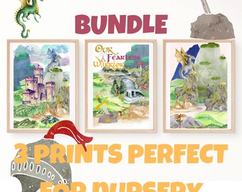 Krieger Kinderzimmer Print Bundle ,Drachen, Ritter, Burg (digitaler Download)