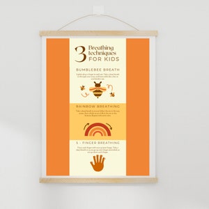 3 Breathing Techniques for Kids Digital Download Mindfullness Grounding Emotional Regulation Montessori Classroom Counselor Calming Corner