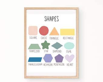 Regenbogen Formen Lernposter, Montessori Klassenzimmer Dekor (Printable Download)