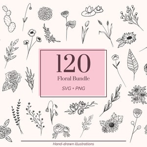 Blumensvg Png-Bundle Blumen Svg Botanische Svg Wildblumen Svg Blätter Svg Pflanze Svg Linie Art svg Kommerzielle Nutzung svg