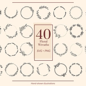 Pacchetto Svg ghirlanda, Pacchetto ghirlanda floreale, Corona di fiori Svg, Corona di alloro Svg, Fiore Svg, Svg floreale, Cornice circolare Svg, Corona di nozze Svg