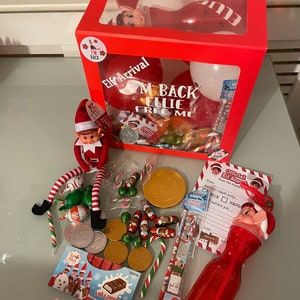 Elf arrival and treat box personalised with treats