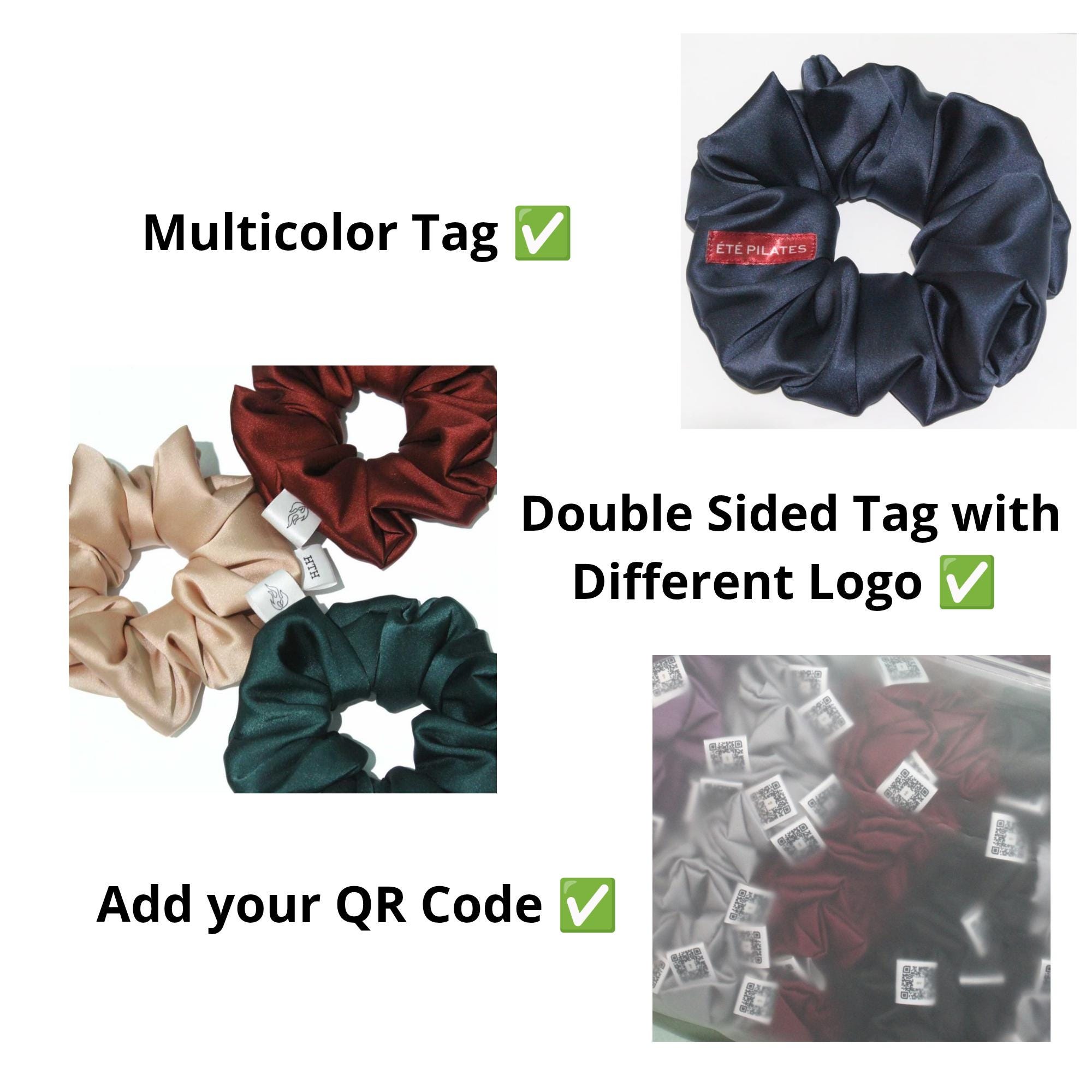 Set of 100 Handmade Satin Silk Scrunchies - Customize Label 