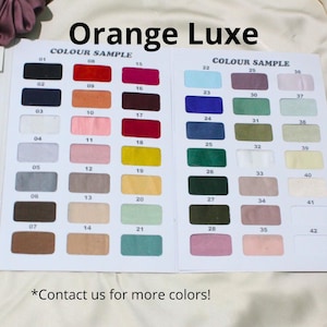 Colors option Our satin scrunchies available in 50+ colors from red yellow blue green emerald maroon sage purple pink black white light gray cream ivory burgundy fuchisia matcha mint baby blue fuchisia mustard brown deep blue peach cyan navy lilac army green bottle nude colors