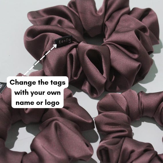 50 Bulk Satin Scrunchies with Custom Brand Label | Handmade Hair Ties