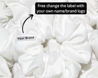 30 Handmade Satin Silk Scrunchies with Custom Brand Labels