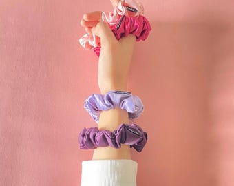 Custom Logo Satin Scrunchies, Bulk Order with Personalized Tag