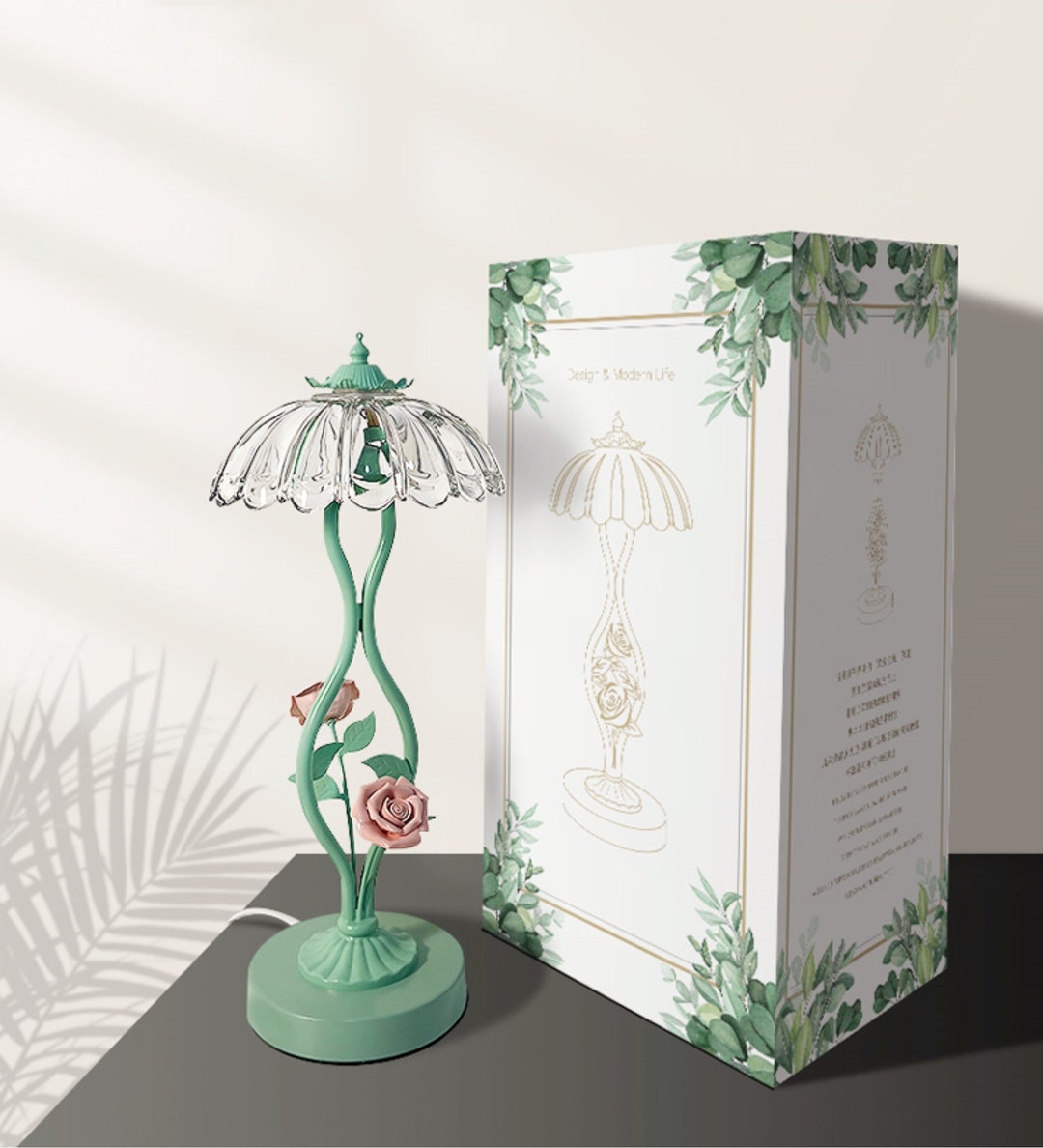 Flowershaped Lamp With a Crystal Lampshade Handcrafted Rose Etsy