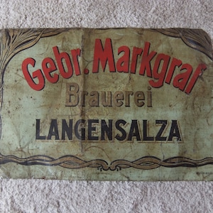 altes Brauerei Blechschild Gebr. Markgraf Langensalza Blechindustrie Sammler Jugendstil Vintage