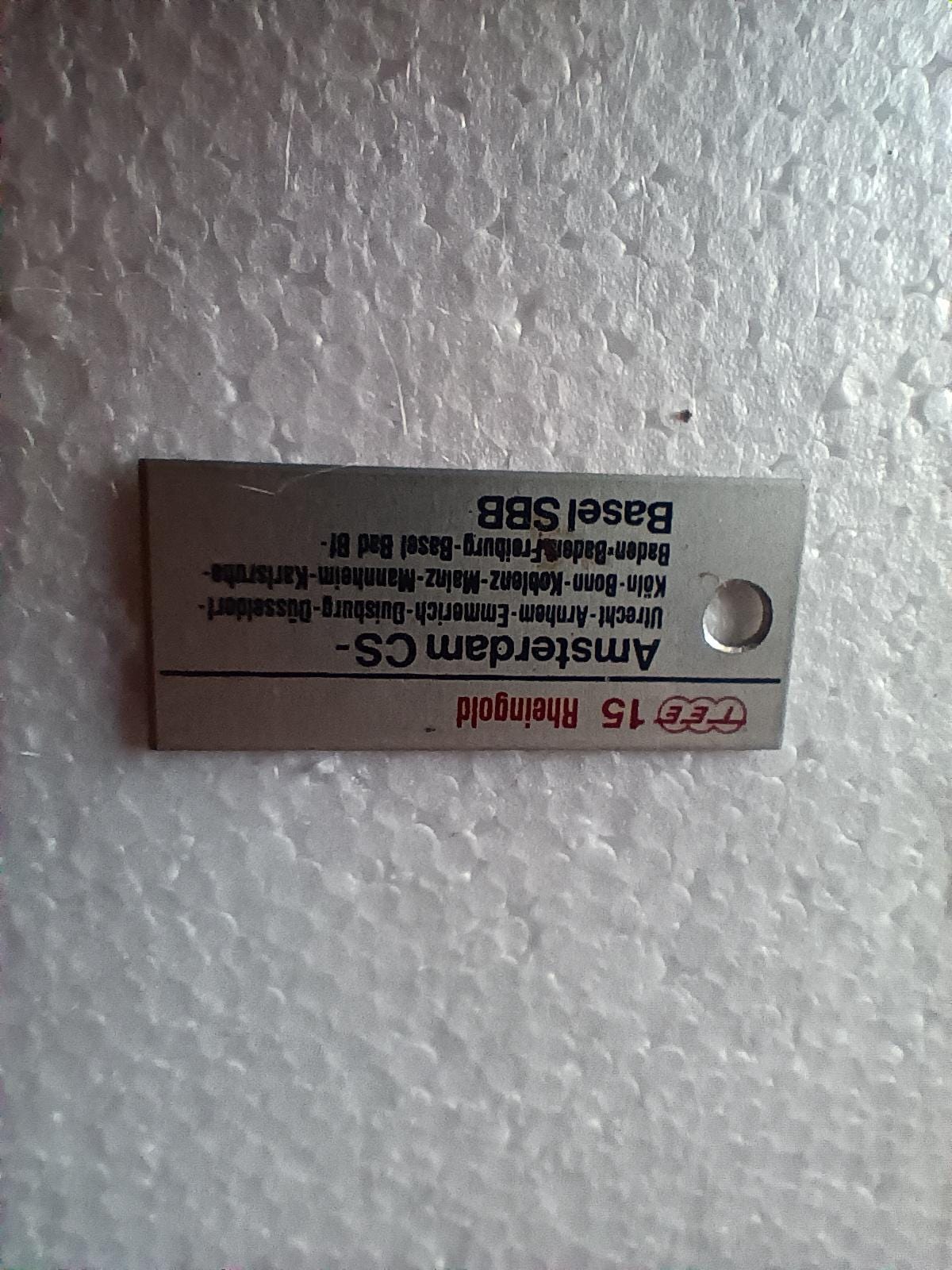 TEE Rheingold号 大型サボ Amsterdam - Basel Small Aluminum Sign TEE 15 RHEINGOLD Amsterdam CS via Germany to