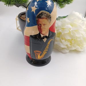 Matryoshka Presidente dos EUA, Bill Clinton, Hillary Clinton, Monica Lewinsky, Paula Jones, Matryoshka, Babushka, bonecas russas de madeira