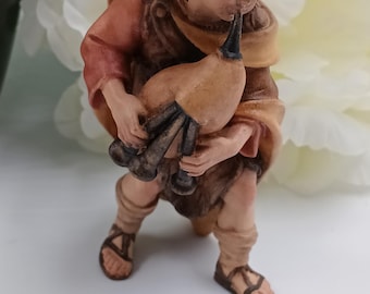Figurine de la Nativité, Noël, cornemuseur, sculpture, bois, fait main, Val Gardena, peint dans le style baroque, bois Grödnertal,
