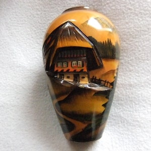 3D wooden vase Black Forest house painted carved handmade souvenir collector