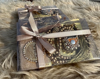 Personalized Velvet Mini Quran Pearl Tasbeeh Decorated Box Gift Set, Eid Favor, Wedding Favor, Baby Shower Favor, Muslim Party Favor