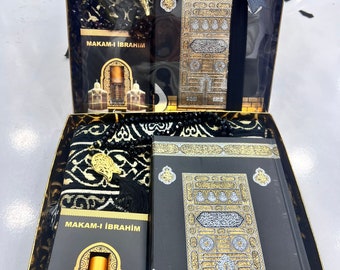 Kaaba Design Quran Gift Boxed With Prayer Mat, Kaaba Kiswah/Cover Oud Spray Embrace the Oud of the Kaaba, Luxury Gift for Muslim
