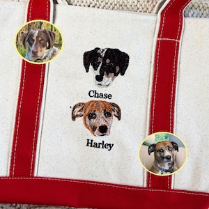 Geburtstagsgeschenk für Mama, gestickte Hundemutter Tragetasche, individuelle Haustier Gesicht Tragetasche, Haustier Porträt Leinwand Tragetasche mit Haustier Name, Haustier Verlust Geschenk