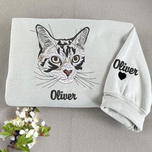 New Dad Gift, Embroidered Pet Sweatshirt, Custom Pet Portrait From Photo Hoodie, Personalized Cat Shirt, Dog Mom Gift, Gift For Cat Lover