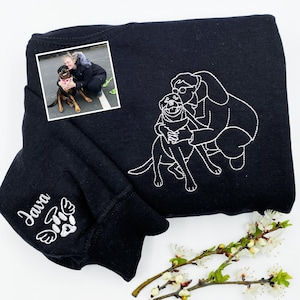 Father Day Gifts For Dad - Embroidered Dog Dad Hoodie With Portrait From Photo, Custom Dog Sweatshirt, Cat Shirt, Pet Lover Gift