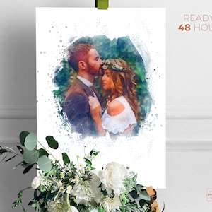 Watercolour Wedding Portrait, Painting from Photo, Custom Wedding Print, Watercolour Couple Portrait, Anniversary Gift, Gift from photo