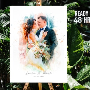 Watercolour Wedding Portrait, Painting from Photo, Custom Wedding Print, Watercolour Couple Portrait, Anniversary Gift, Valentine’s Day,