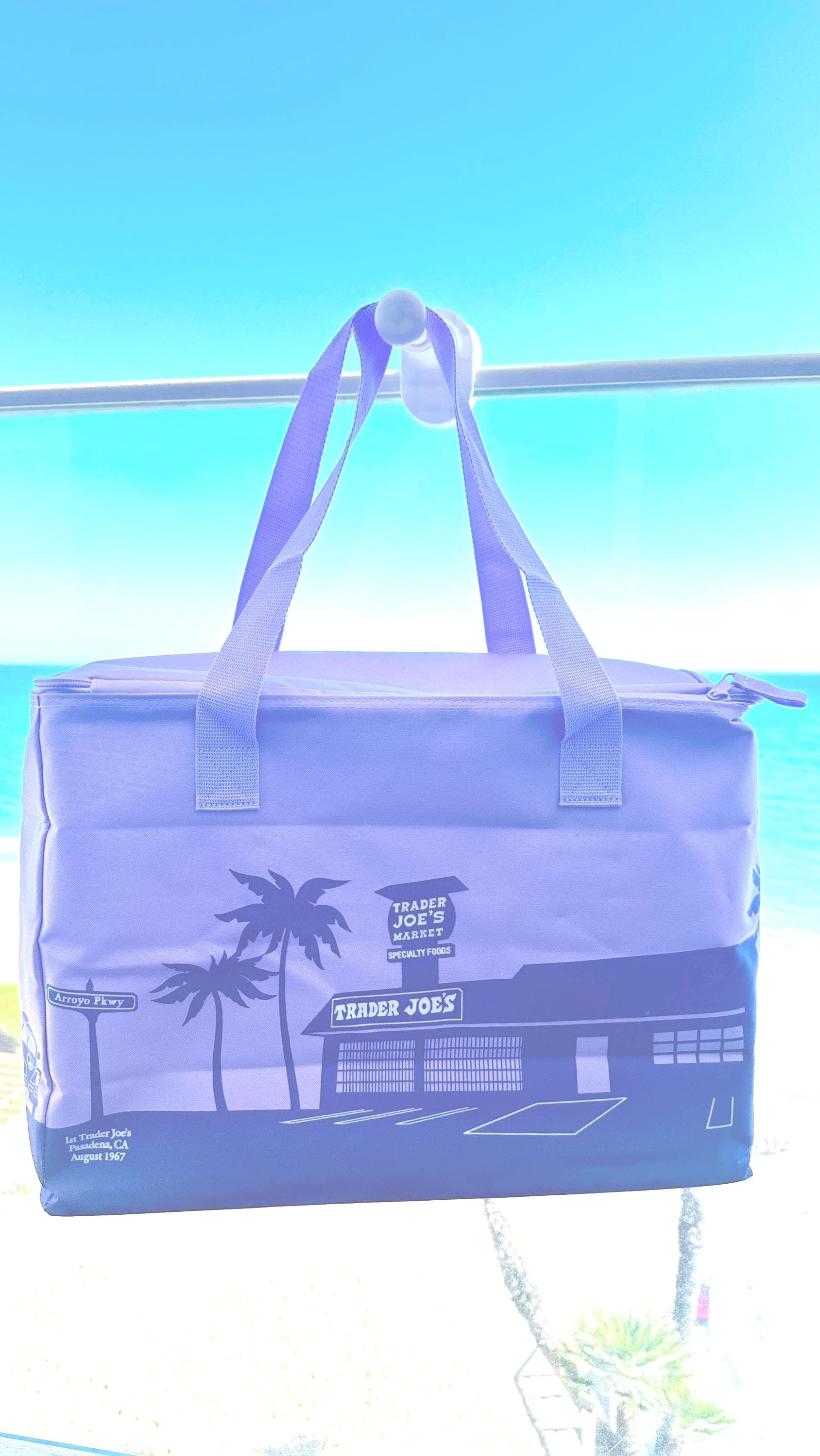 Trader Joe's Insulated Cooler Tote Bag, Large Reusable Grocery Bag, Beach Picnic Bag, Purple Limited Edition Shopping Tote,Spring Summer