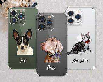 Coque de portable personnalisée pour animal de compagnie | Couverture personnalisée pour portrait de chien | Cadeau commémoratif chien chat | Cadeaux pour les amoureux des chiens et des animaux de compagnie | étui pour iPhone