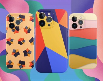 Retro telefoonhoesje | Esthetische Vintage Groovy Kleurrijke Vormen Bauhaus Hippie cover voor iPhone 14 13 12 11 pro max