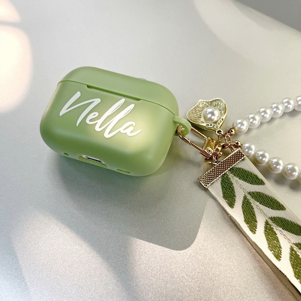 Custom AirPods Case With Pearl Daisy Aesthetic Charm | Personalized Name Initials AirPods Cover for AirPods 1 2 Gen AirPods Pro 2 AirPods 3