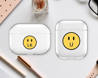 Sonrisa Emoji con nombre personalizado AirPods Caso / Iniciales personalizadas Caso para AirPods 1 Gen AirPods 2 Gen AirPods Pro 2 AirPods 3