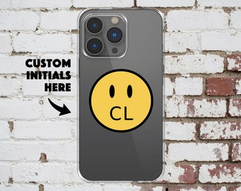 Smile Emoji with Custom Name Phone Case | Personalized initials Case for iPhone 15 14 13 12 11 Max Pro Xr Mini Samsung s23 s22 s21