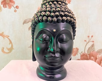 Schwarze Resin Buddha Kopf Skulptur | Handmade Wohndekor