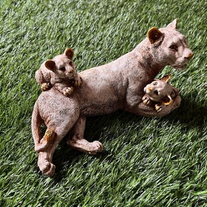Handmade Polyresin Tiger Statue With Baby Tiger | Animal Figurine | Rustic Tiger Decor | Safari Theme Home Decor | Decorative Tiger Statue |