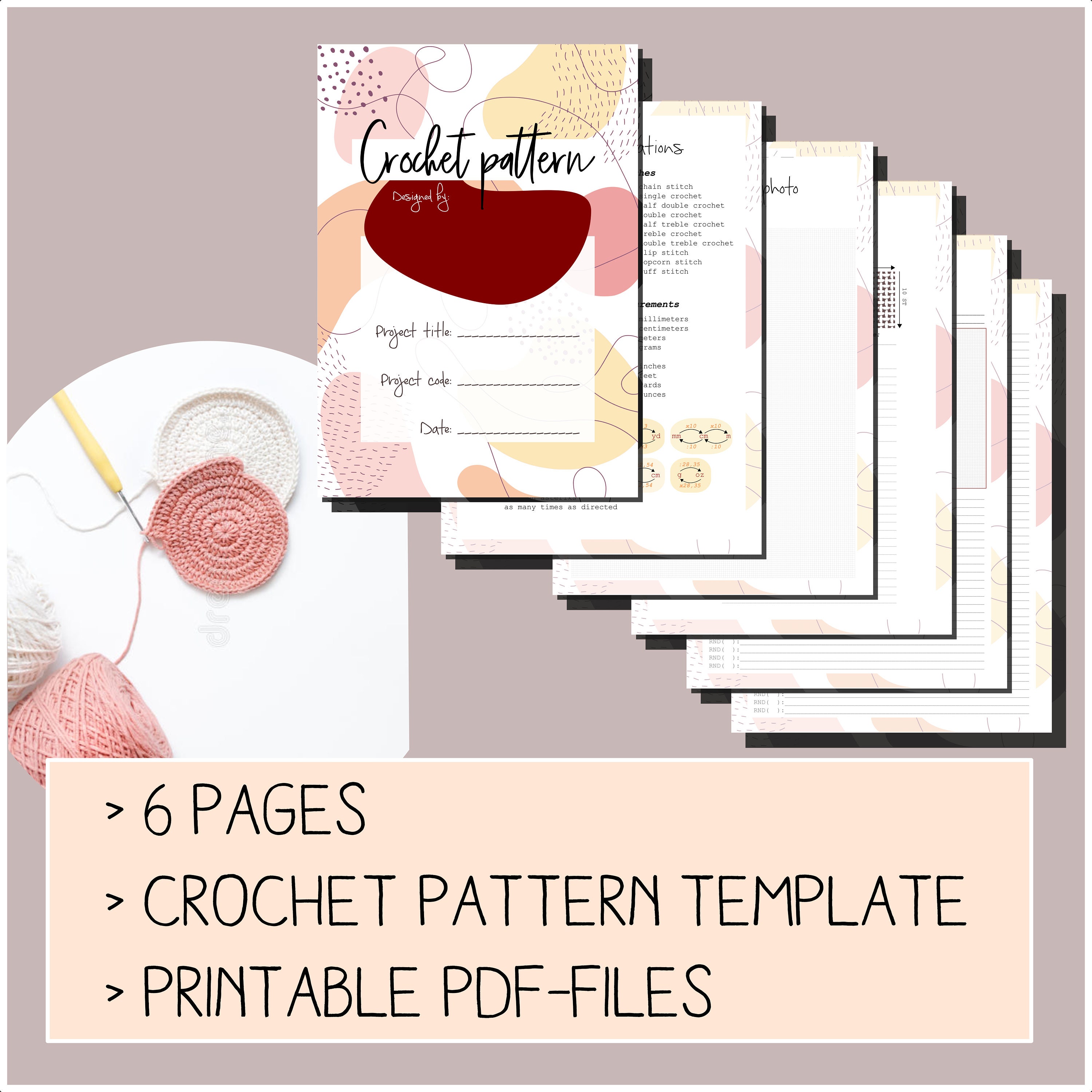 Crochet Pattern Template Printable PDF Etsy Crochet Pattern Template Printable PDF Etsy