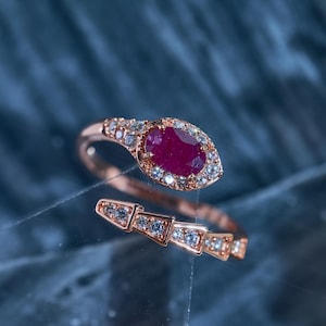 S925 Rose Gold Ruby Ring – Natural 6.1×4.2mm Gemstone, Adjustable Size, With Certificate