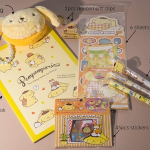 Sanrio POMPOMPURIN stationaire bundel cadeauset met muntzakje Sanrio gele cartoon notebook document clip penstickers stationaire bundel setB